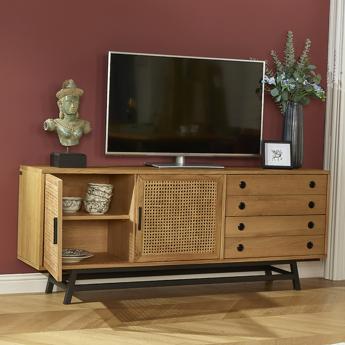 Buffet style scandinave en chêne 2 portes et 2 tiroirs LALALA beige, ROBIN DES BOIS