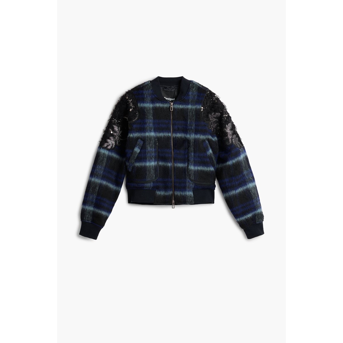 Blouson bomber à carreaux brodé rouge, DESIGUAL