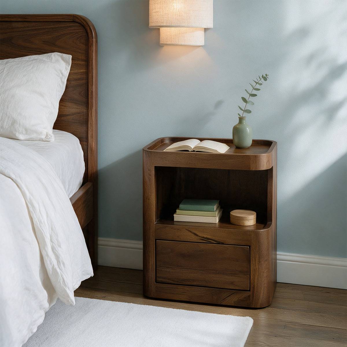 Table de chevet niche droite et gauche en bois de manguier MAORA bois foncé, MADE IN MEUBLES