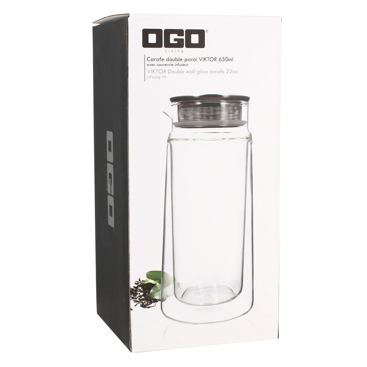 Carafe infuseur double paroi en verre 650ml, VIKTOR inox-transparent, OGO LIVING