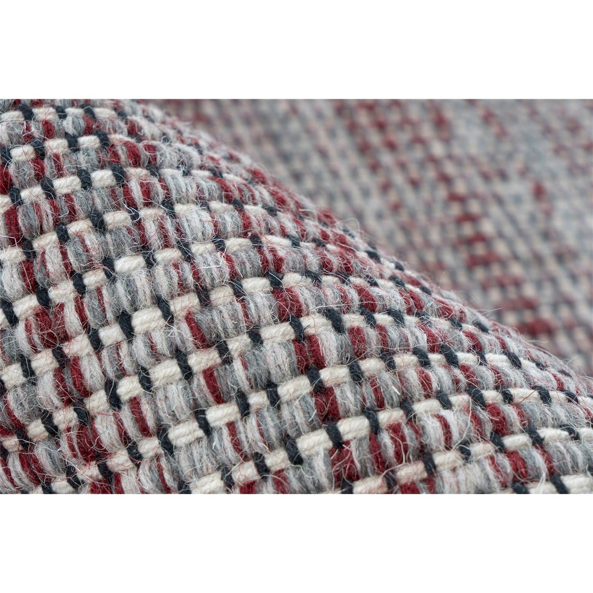 Tapis frangé en laine, Tissé main gris chiné avec rouge brique, ARTE ESPINA