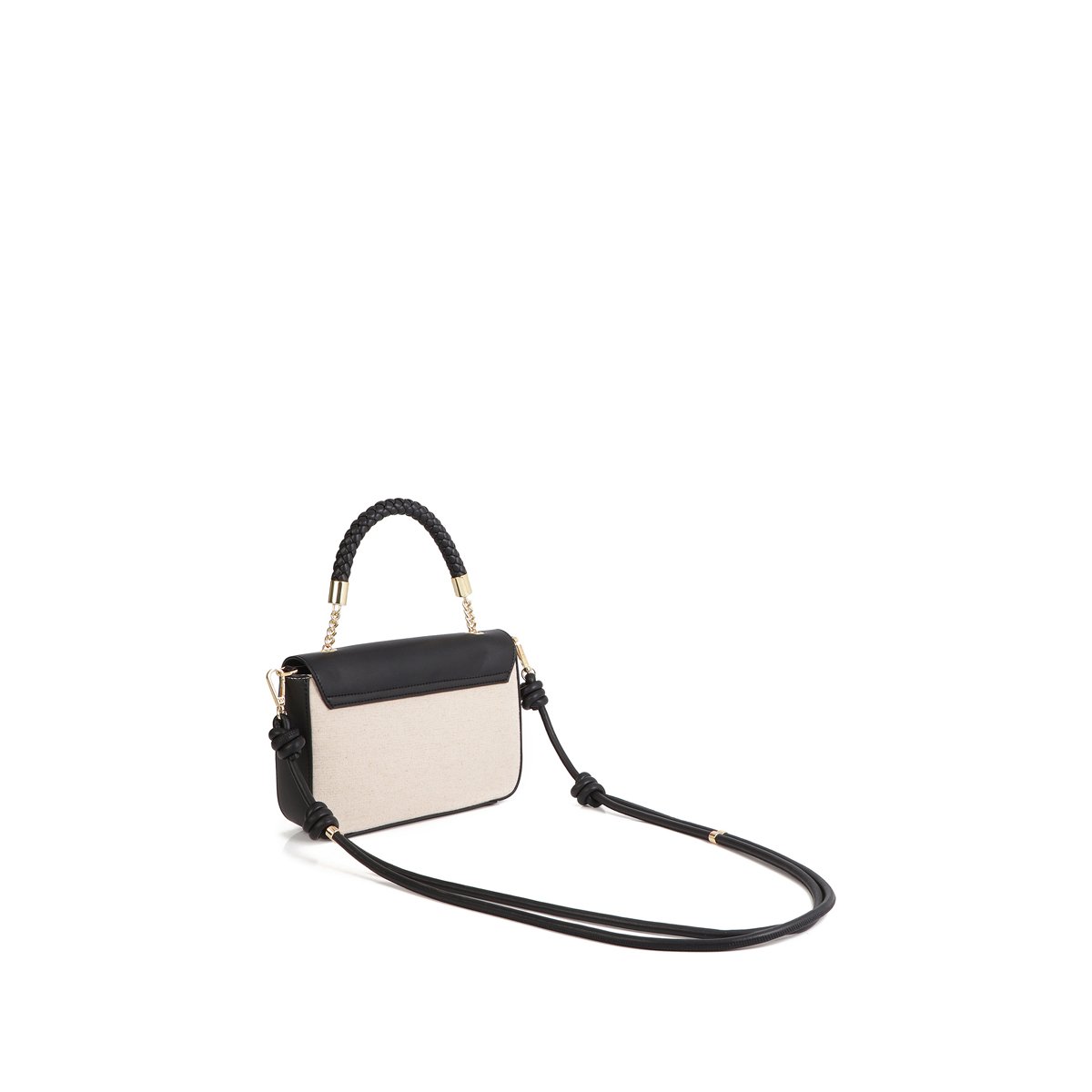 Sac à main bicolore avec anse tressée noir, LOLA CASADEMUNT