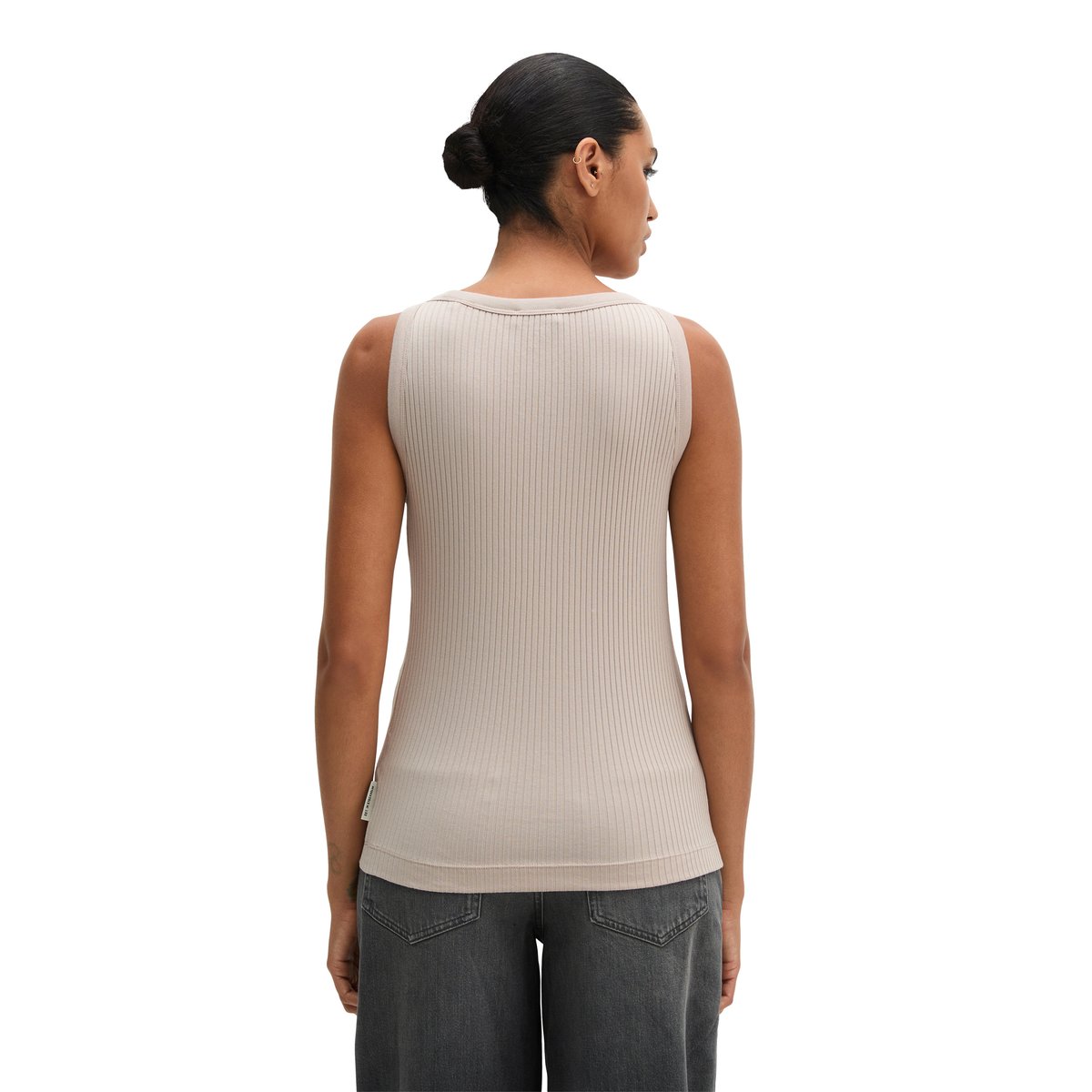 Débardeur côtelé slim en jersey stretch coton modal bio gris, MARC O'POLO