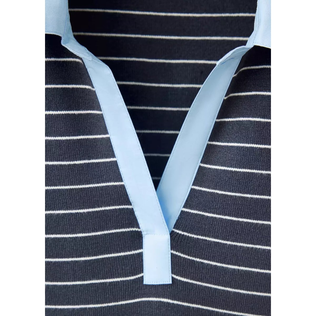 Pull-over cintré rayures col chemise gris chiné moyen, MANGO