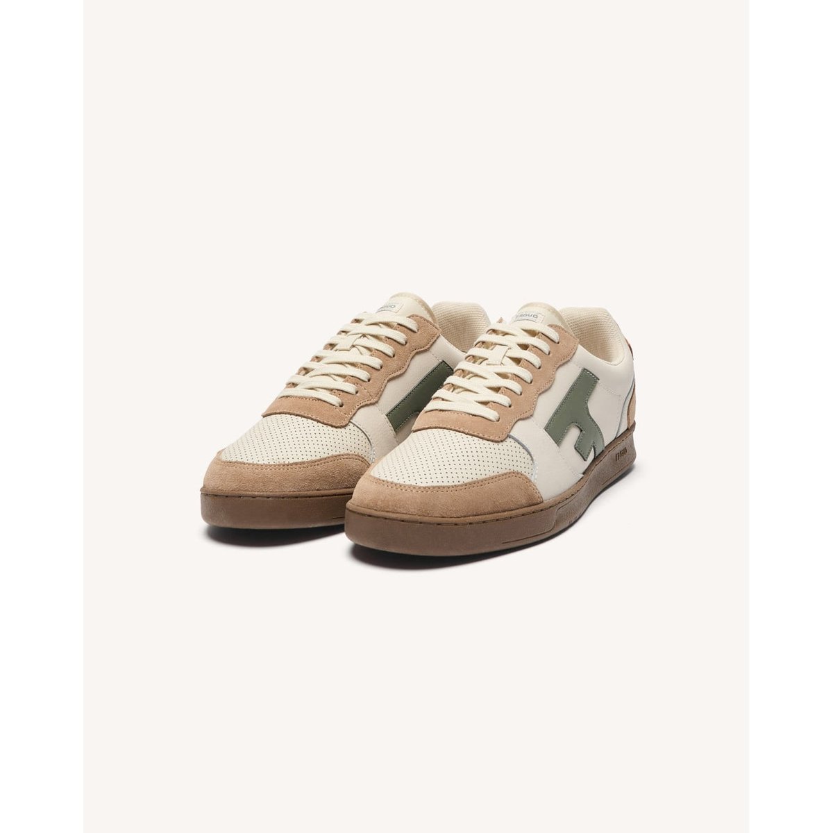Baskets basses cuir suede HAZEL écru et kaki, FAGUO