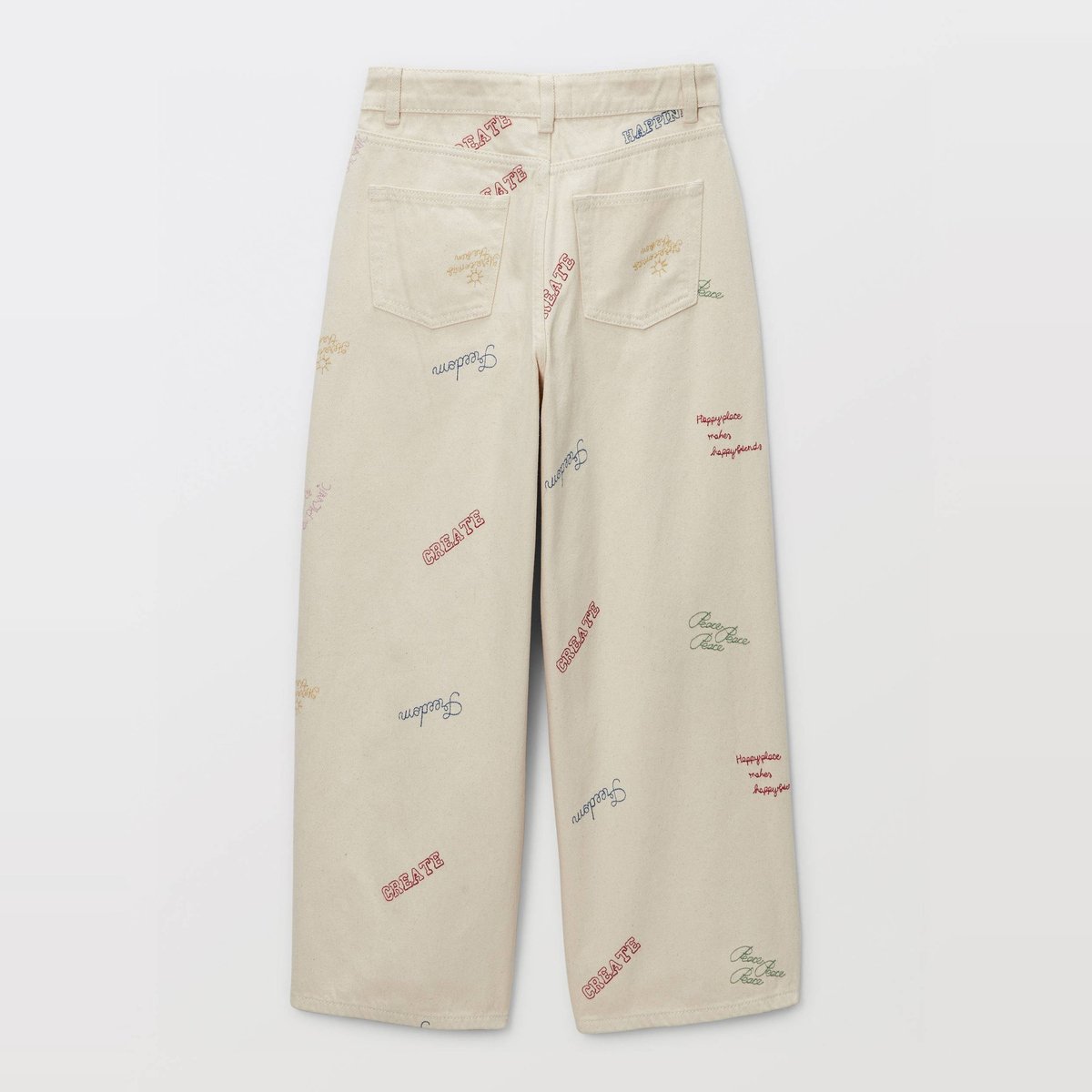 Pantalon en twill brodé amaretti, MONOPRIX