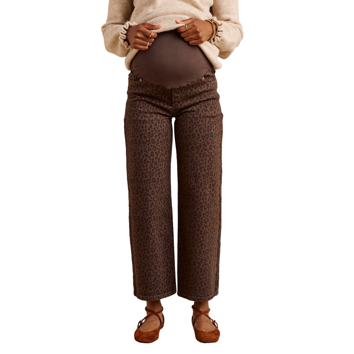 Jean léopard cropped de grossesse bandeau chocolat, ENVIE DE FRAISE