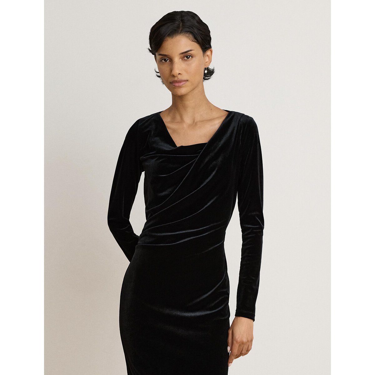 Robe manches longues, en velours noir, LAUREN RALPH LAUREN