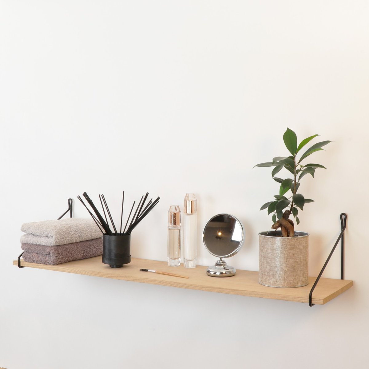 Etagère Vintage Chêne Rustique Brut 80 x 25 cm equerre noire, ARCHIV