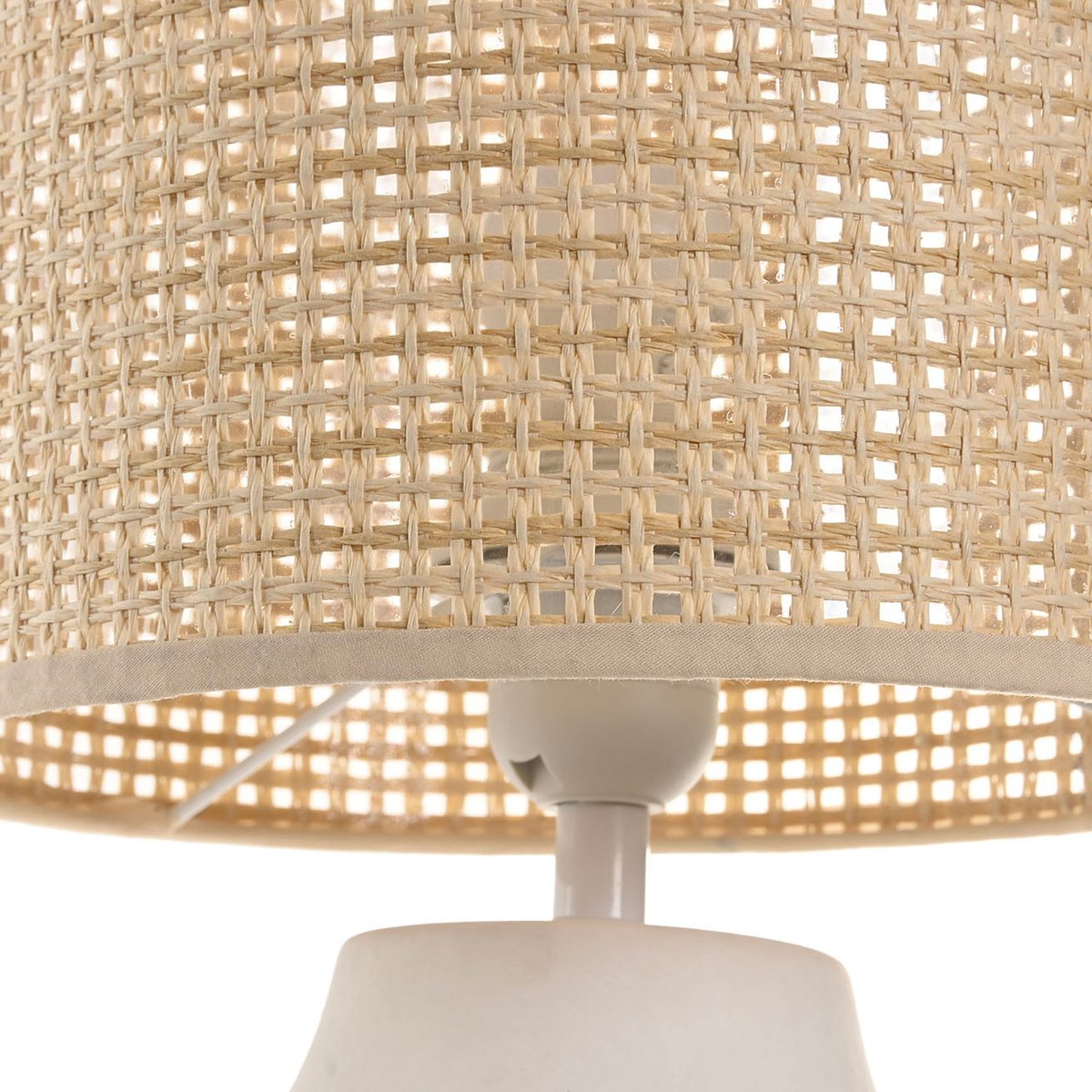 Lampe à poser en céramique beige et abat-jour rotin 23x23x41cm beige, WADIGA