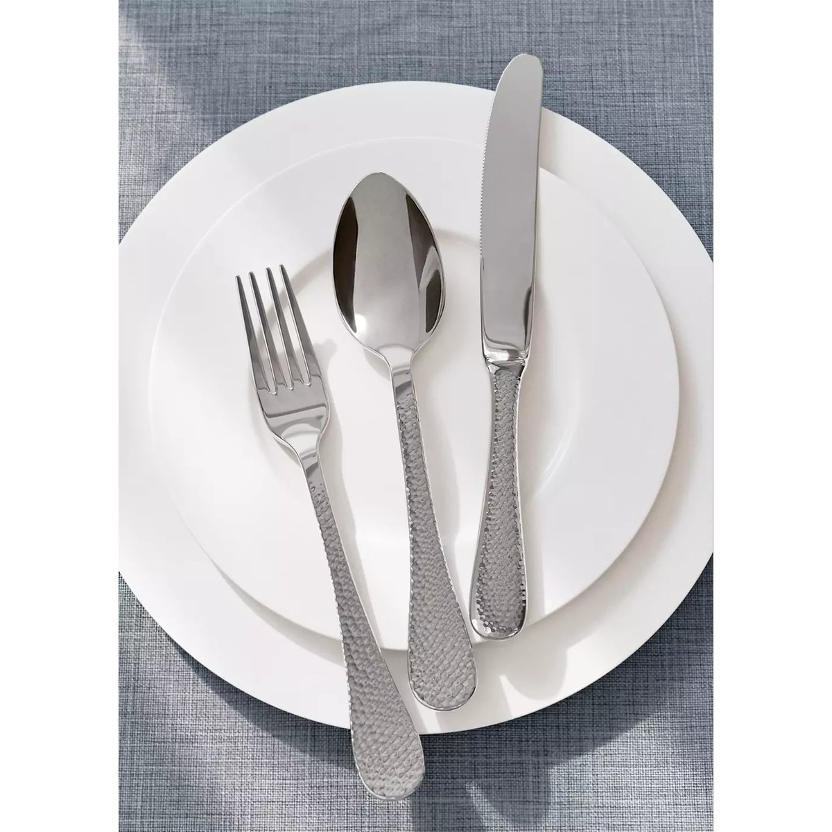 Ensemble de couverts 3 pièces en acier inoxydable martelé gris, MANGO HOME