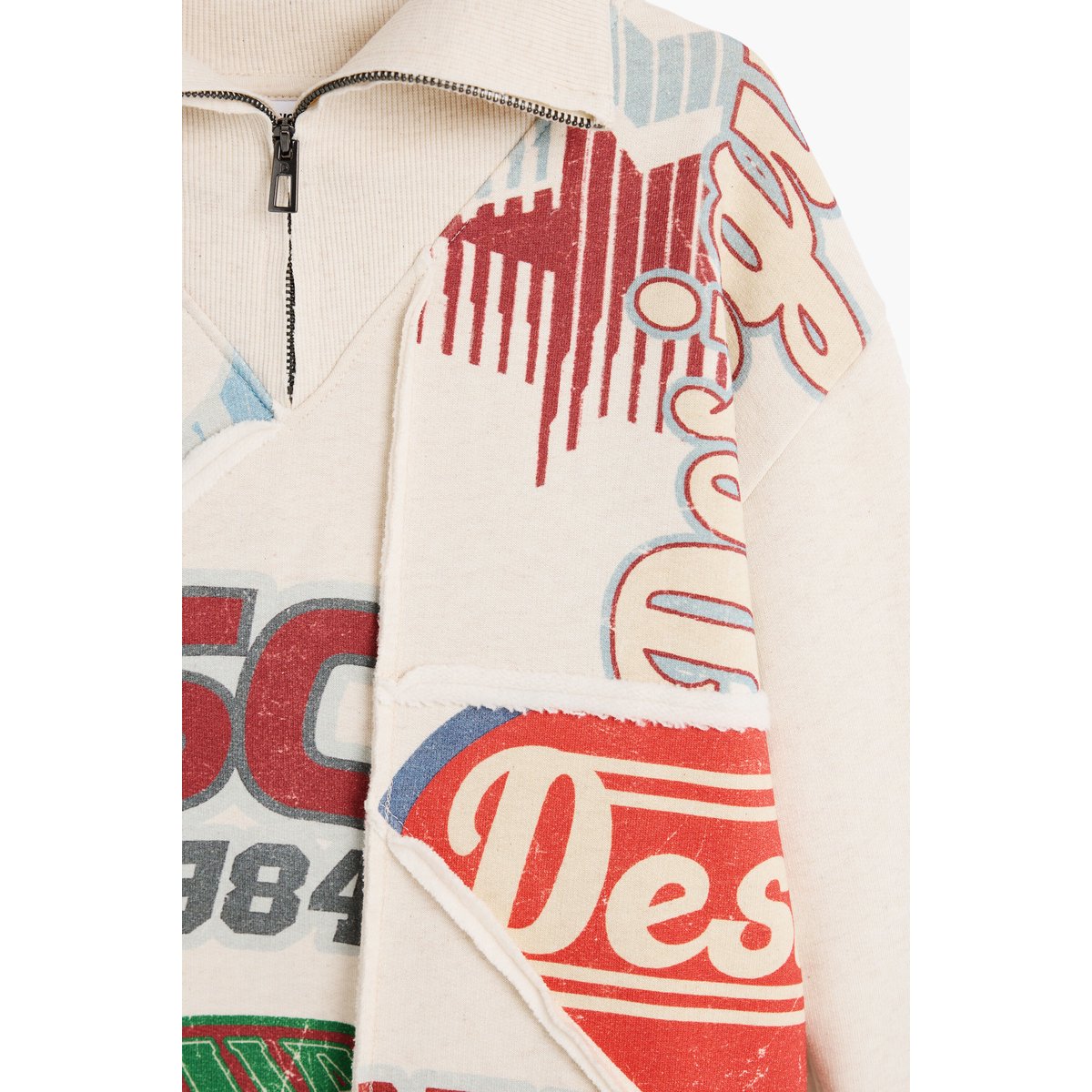 Sweat-shirt imprimé à fermeture éclair beige, DESIGUAL
