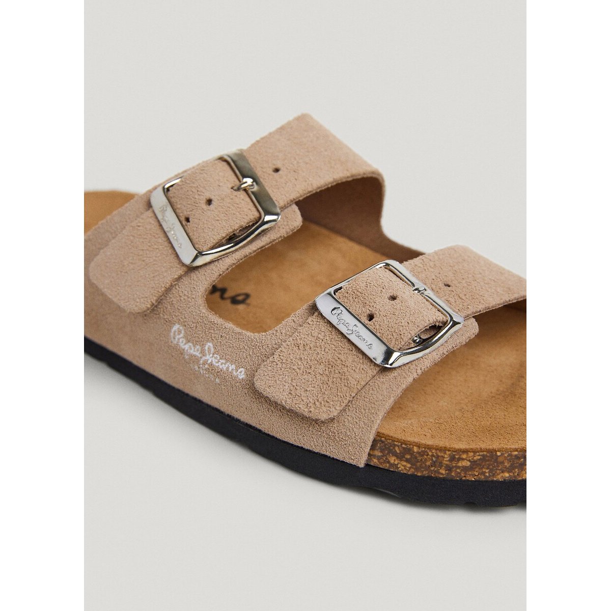 Doppelte Riemchenpantoletten Oban Suede beige, PEPE JEANS