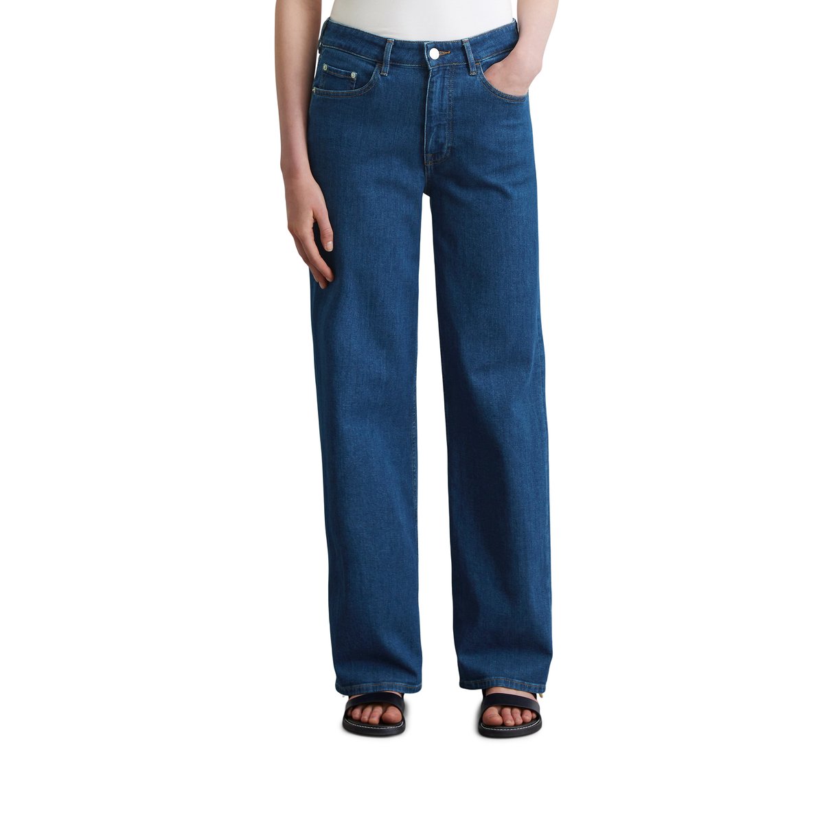 Jeans à jambes larges en denim Cashmere Touch bleu moyen, MARC O'POLO