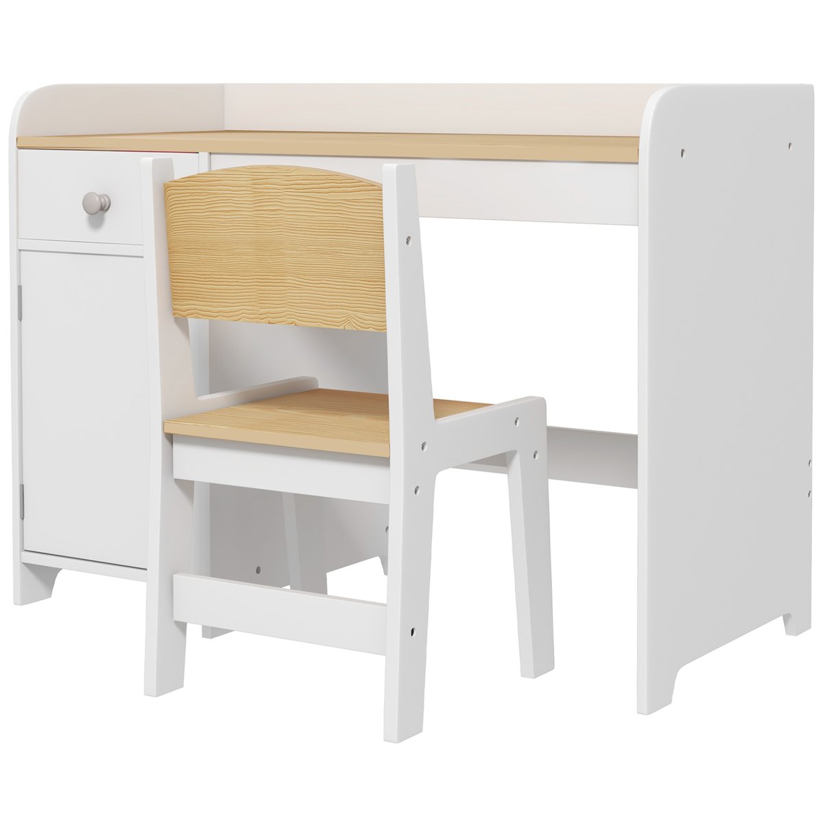 Bureau d'étude pour enfants avec chaise MDF blanc et bois clair, ZONEKIZ