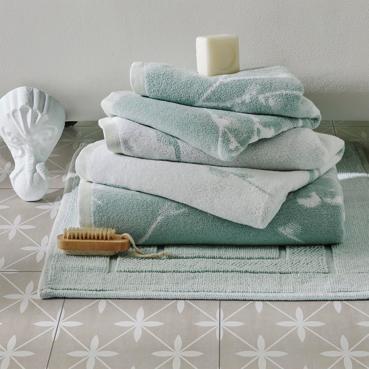 Drap de bain fleuri Branches de saule Pussy Willow bleu-vert, crème, LAURA ASHLEY