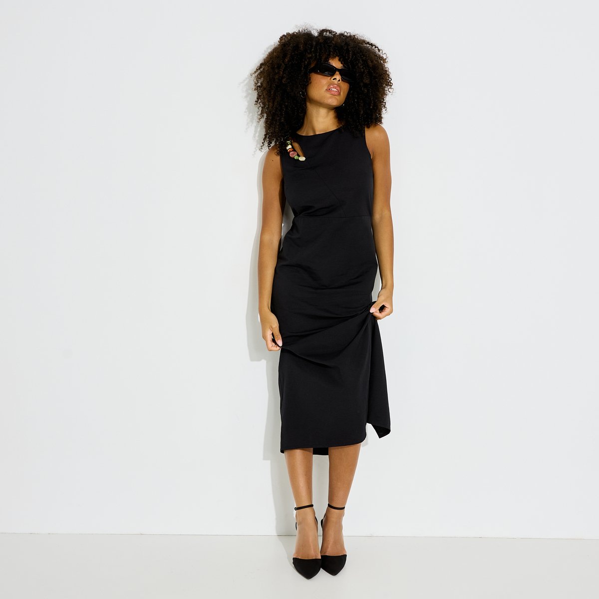 Robe longue sans manches avec fente noir, GRAIN DE MALICE