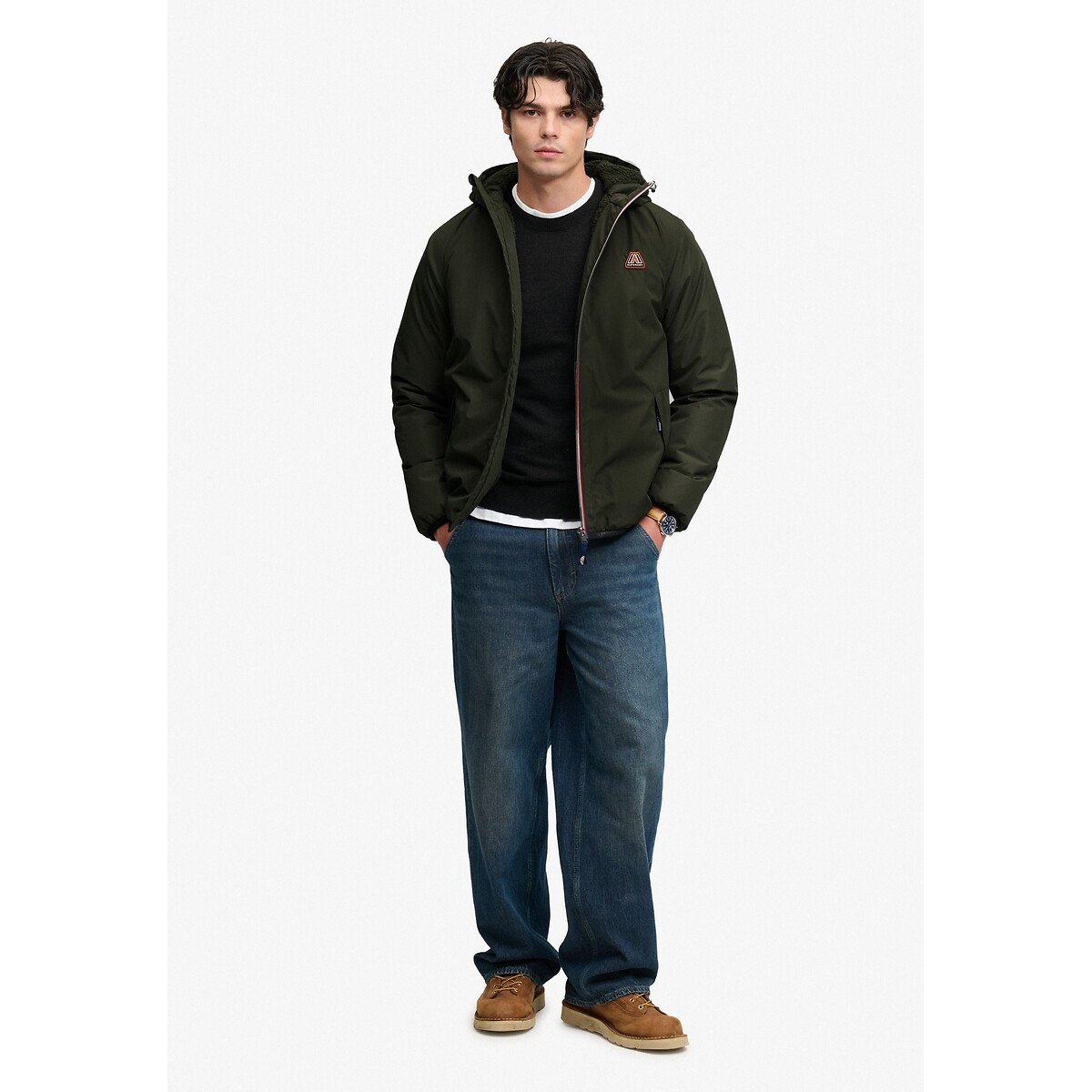 Antivento, interno in sherpa verde oliva, SUPERDRY