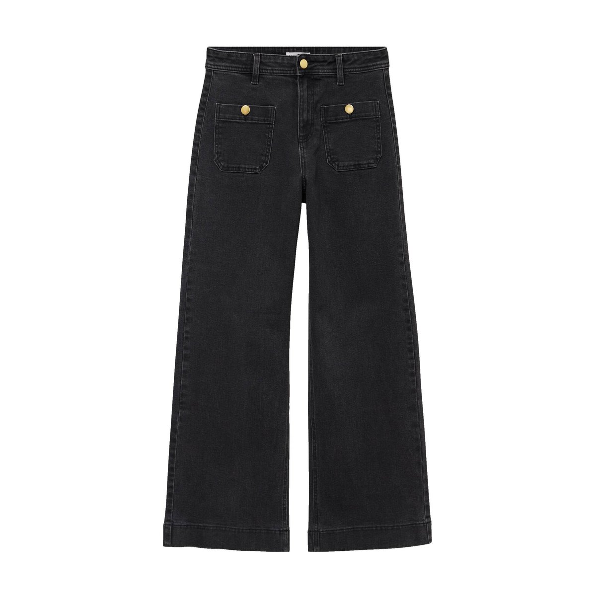 Jean wide leg cropped taille haute denim noir, CACHE CACHE
