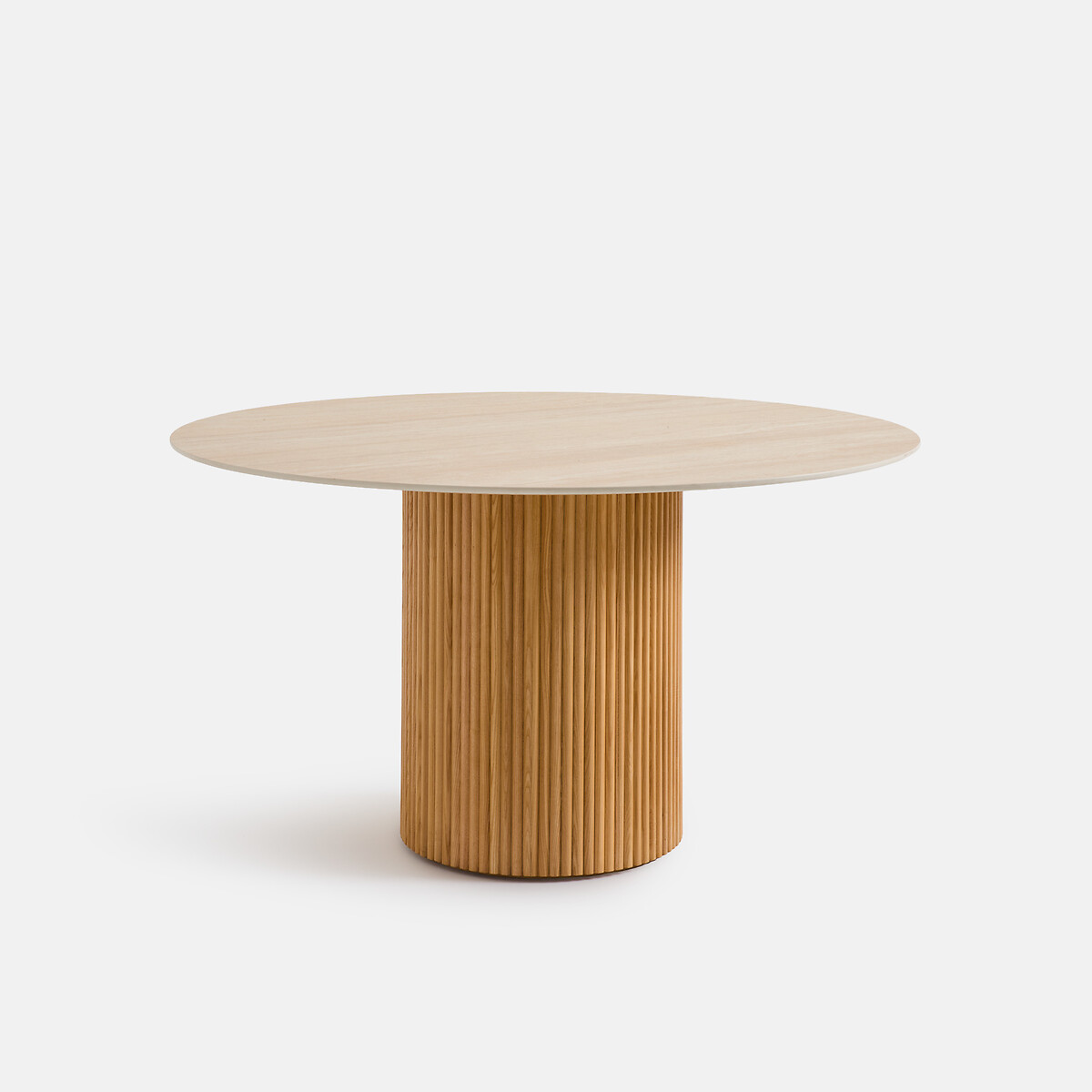 Table à manger, ronde, en plaqué chêne et travertin, TAMULA chêne/travertin, LA REDOUTE INTERIEURS