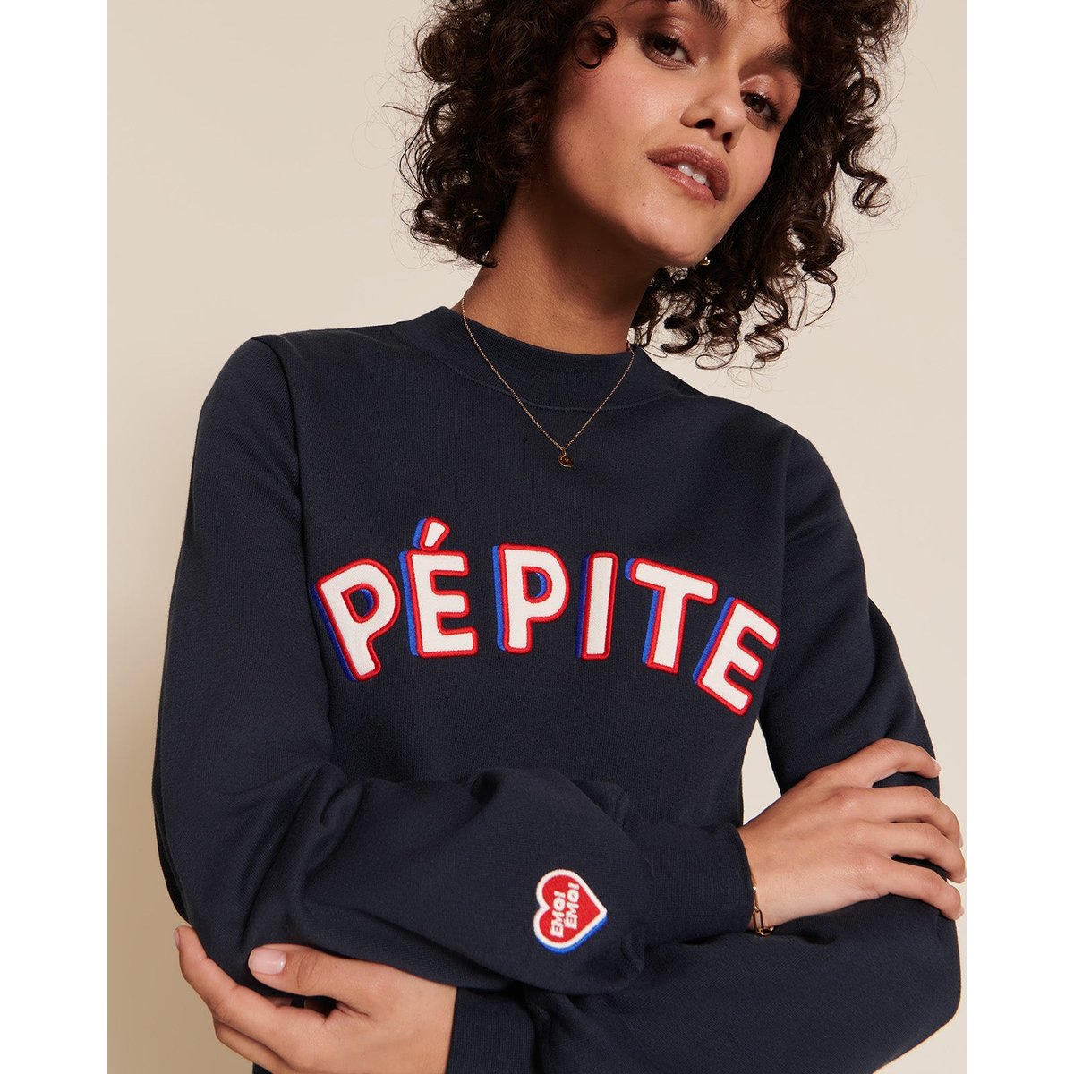 Sweat brodé en coton bio, PÉPITE bleu - bleu nuit, EMOI EMOI