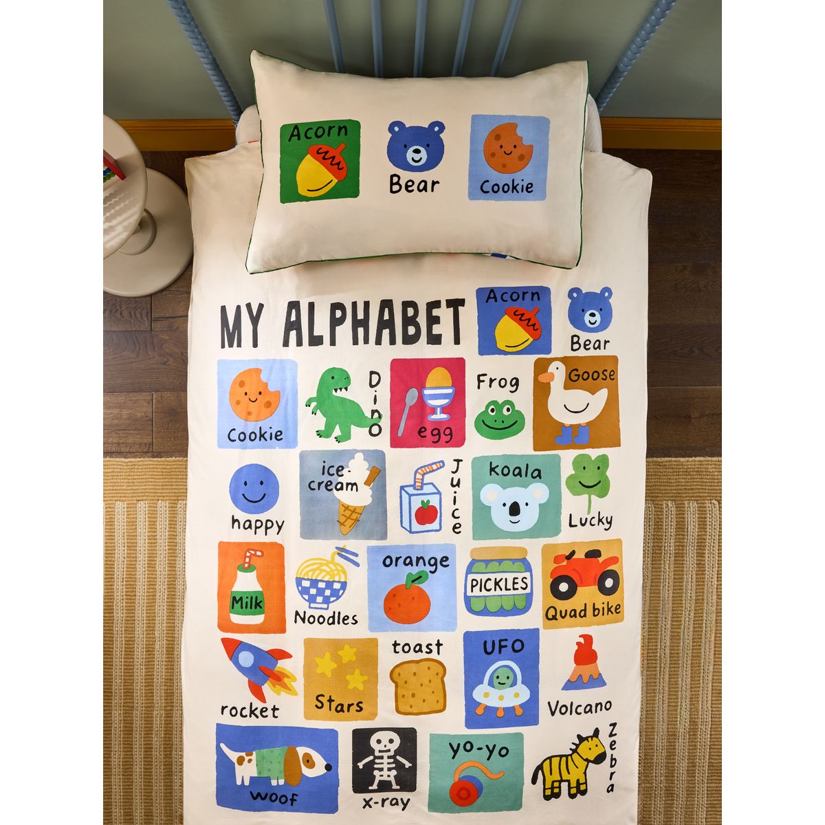 Housse de couette et taie d’oreiller en coton alphabet lumineux, NEXT