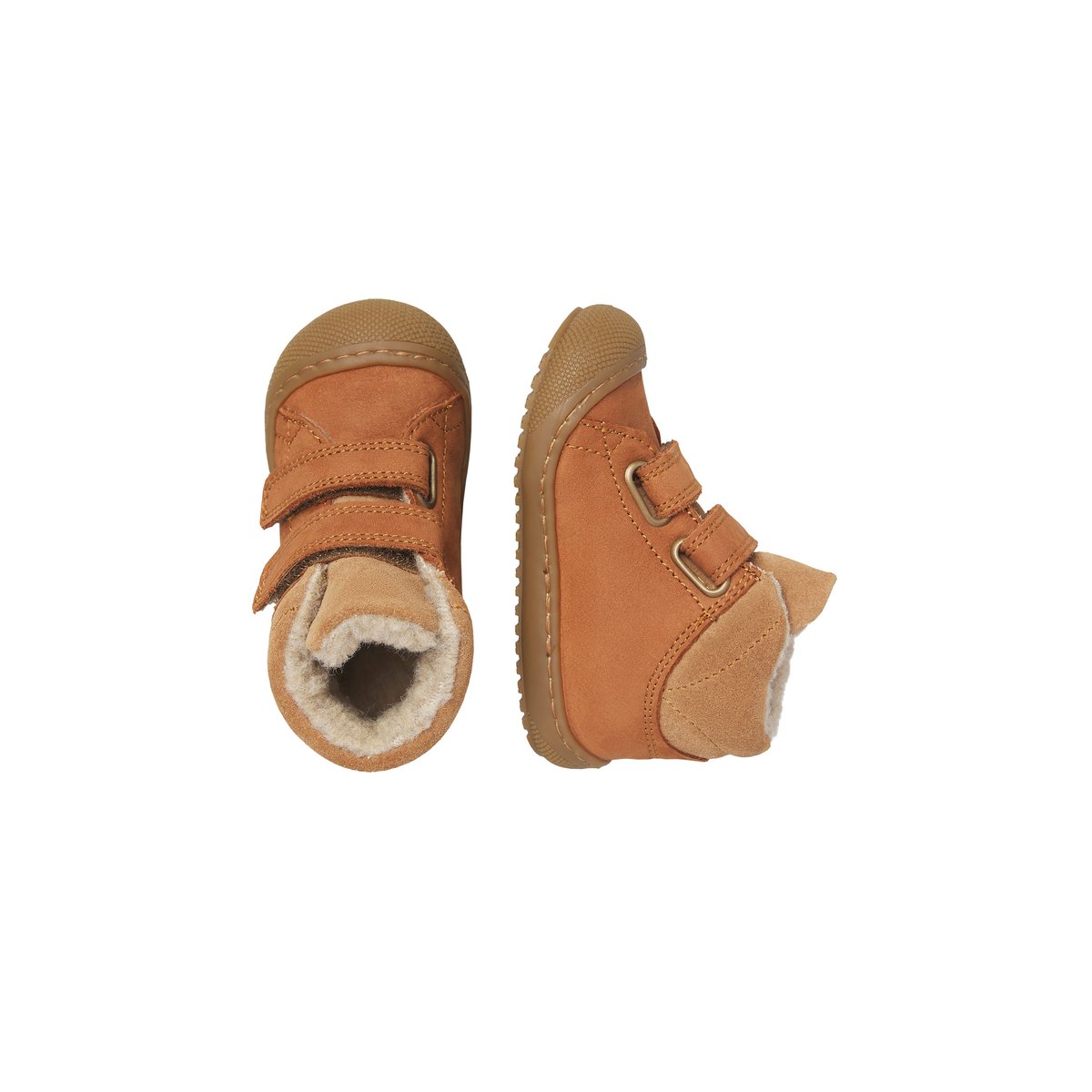 Chaussons premiers pas en cuir et en daim RABEK VL marron-cognac, NATURINO