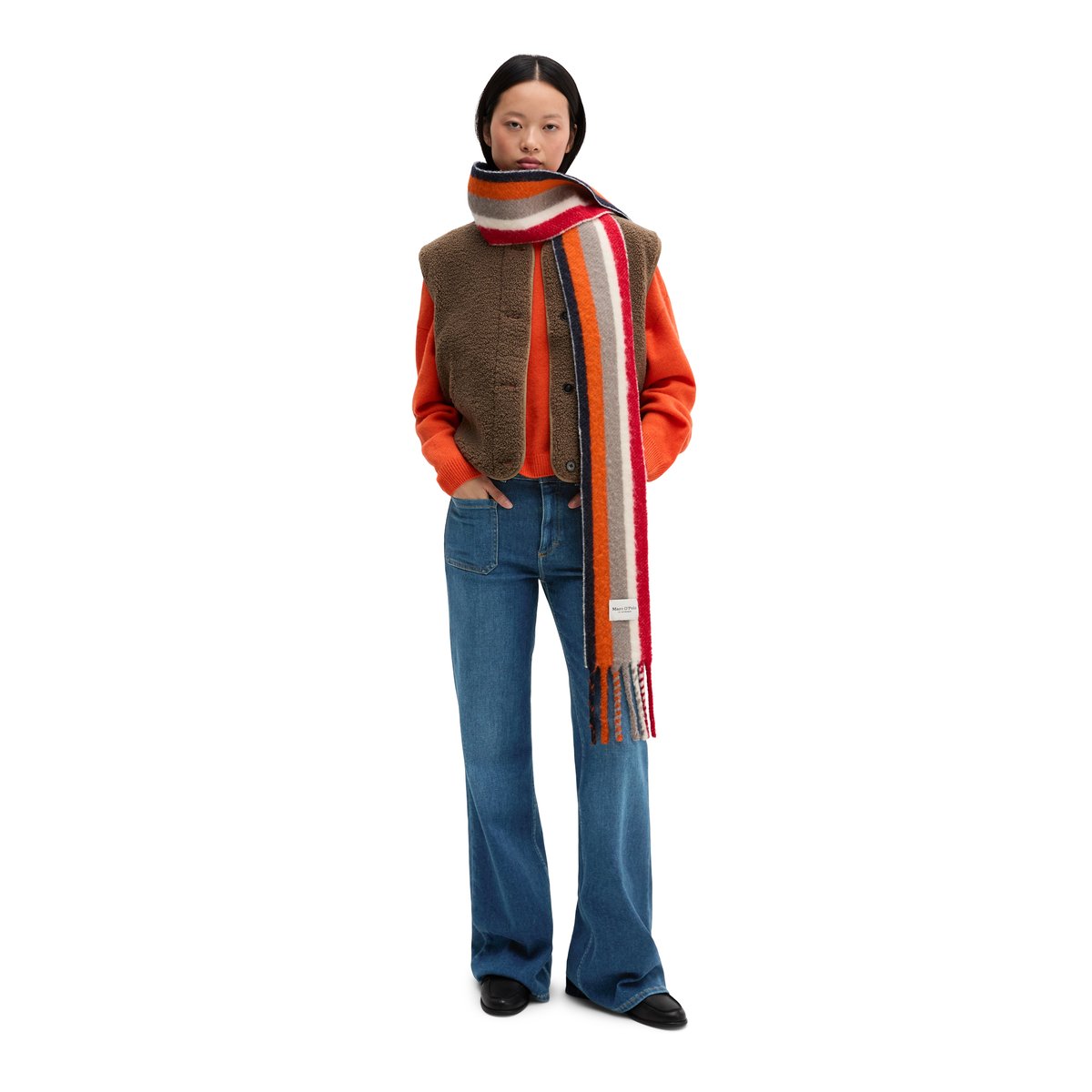 écharpe en laine avec de longues franges rouge, MARC O'POLO