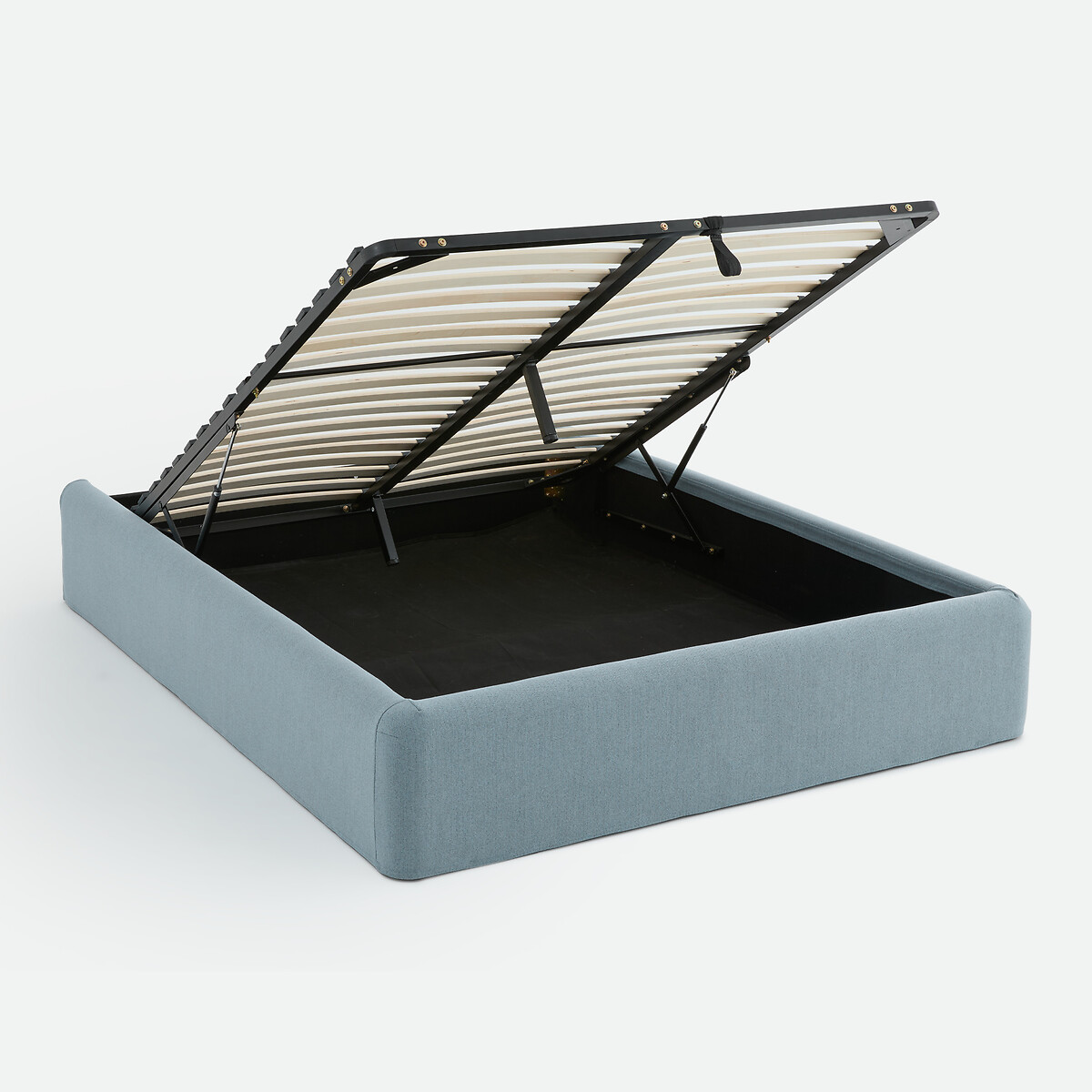 Lit coffre, tissu chenille texturée, sommier relevable, BOLEA bleu, LA REDOUTE INTERIEURS