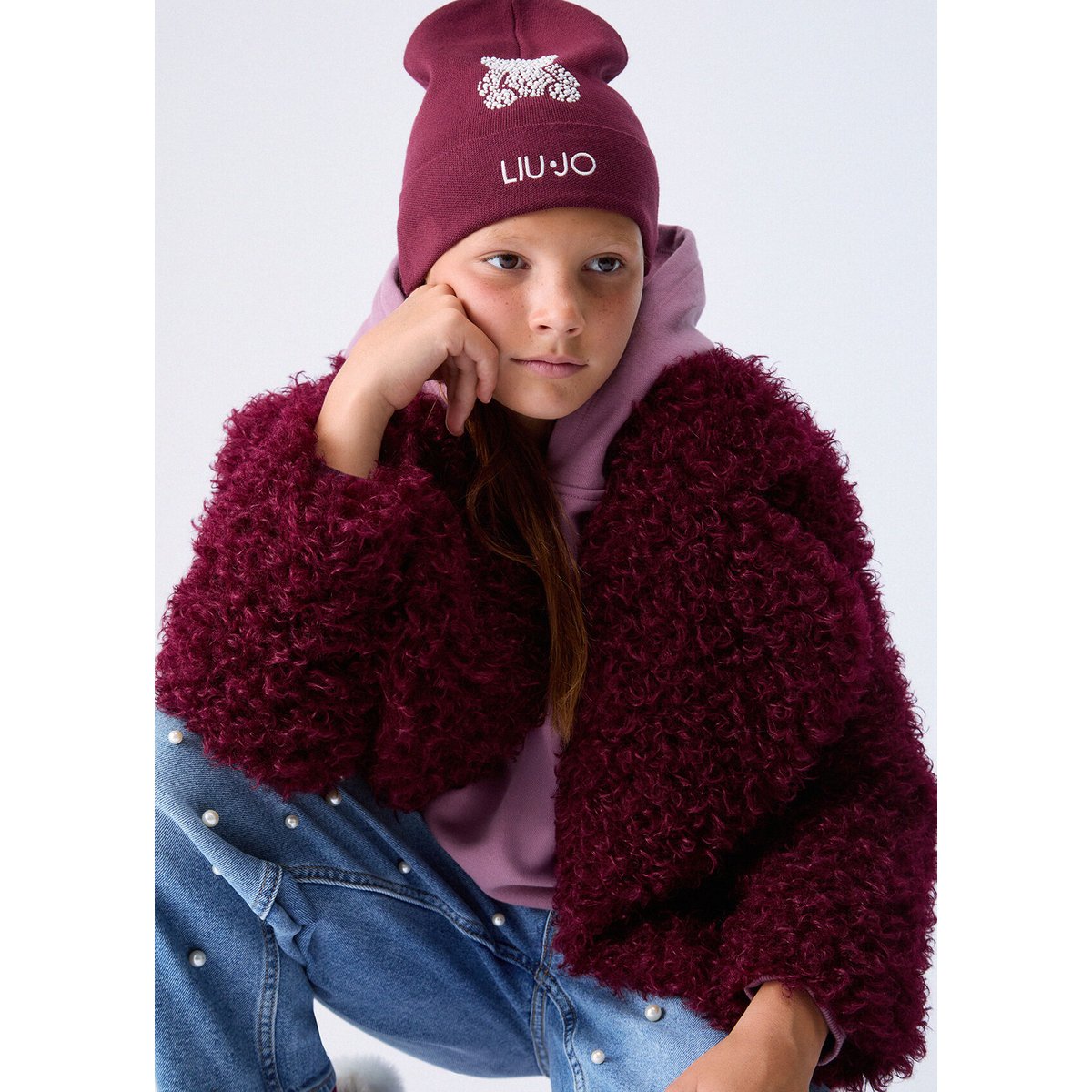 Chapeau en Tricot avec Strass rouge foncé, LIU JO