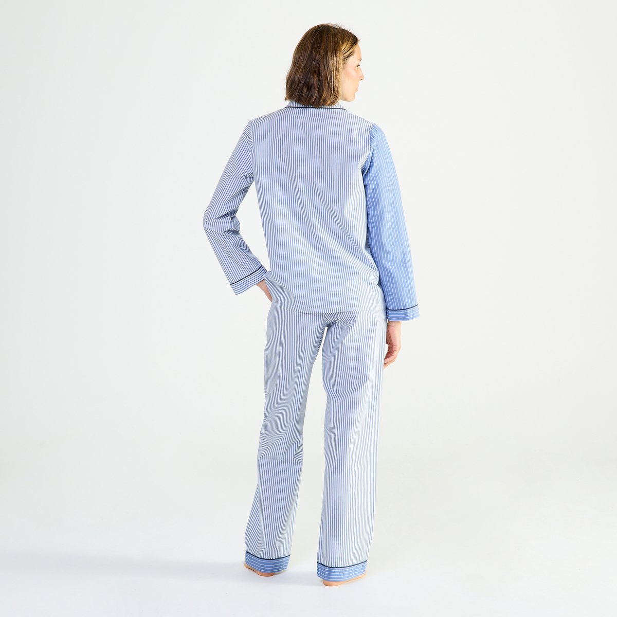 Pyjama col tailleur en popeline de coton ESSENTIEL FANTAISIE bleu, LAURENCE TAVERNIER