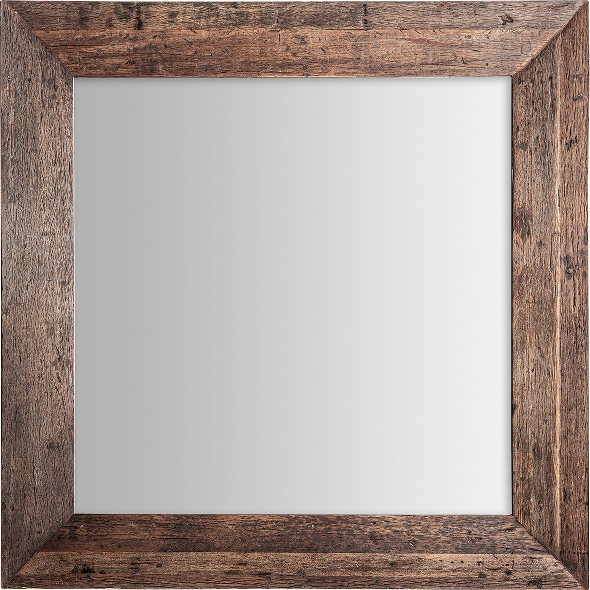 Miroir carré en bois style colonial brun vieilli, RECOLLECTION