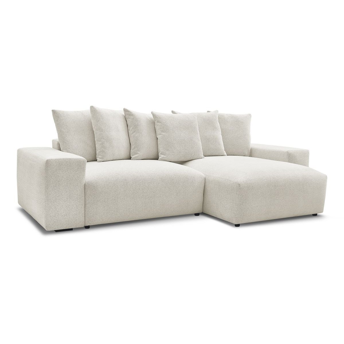 Canapé d'angle convertible 4 places en tissu chiné, VOLTAIRE blanc, BOBOCHIC