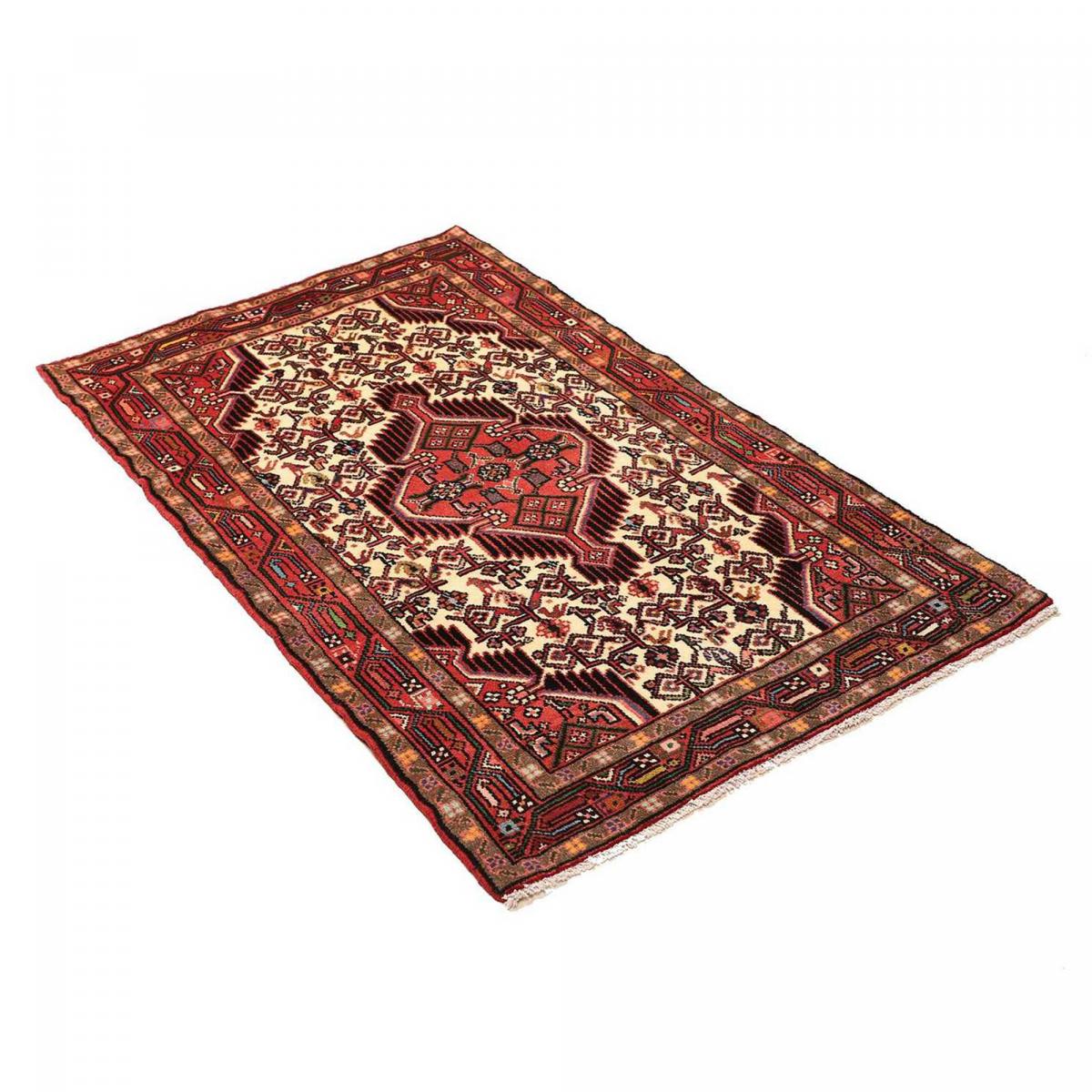 Tapis d'orient oriental, noué main, artisanal HAMADAN 40 rouge, crème, marron, UN AMOUR DE TAPIS
