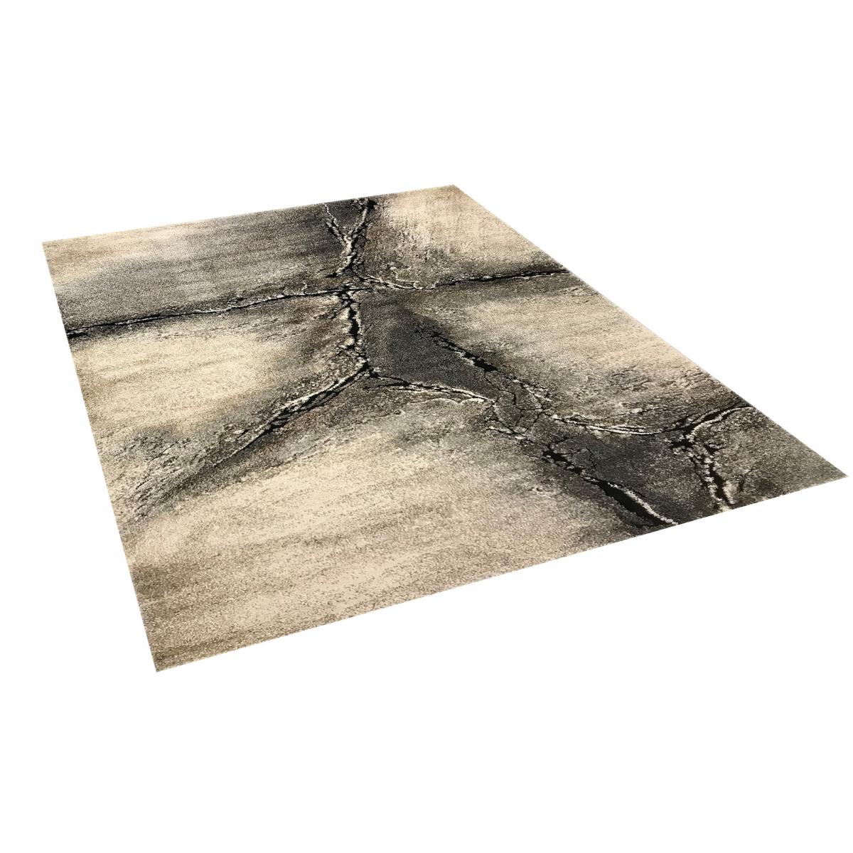 Tapis chambre tissé motif abstrait FRACIL gris, noir, beige, UN AMOUR DE TAPIS