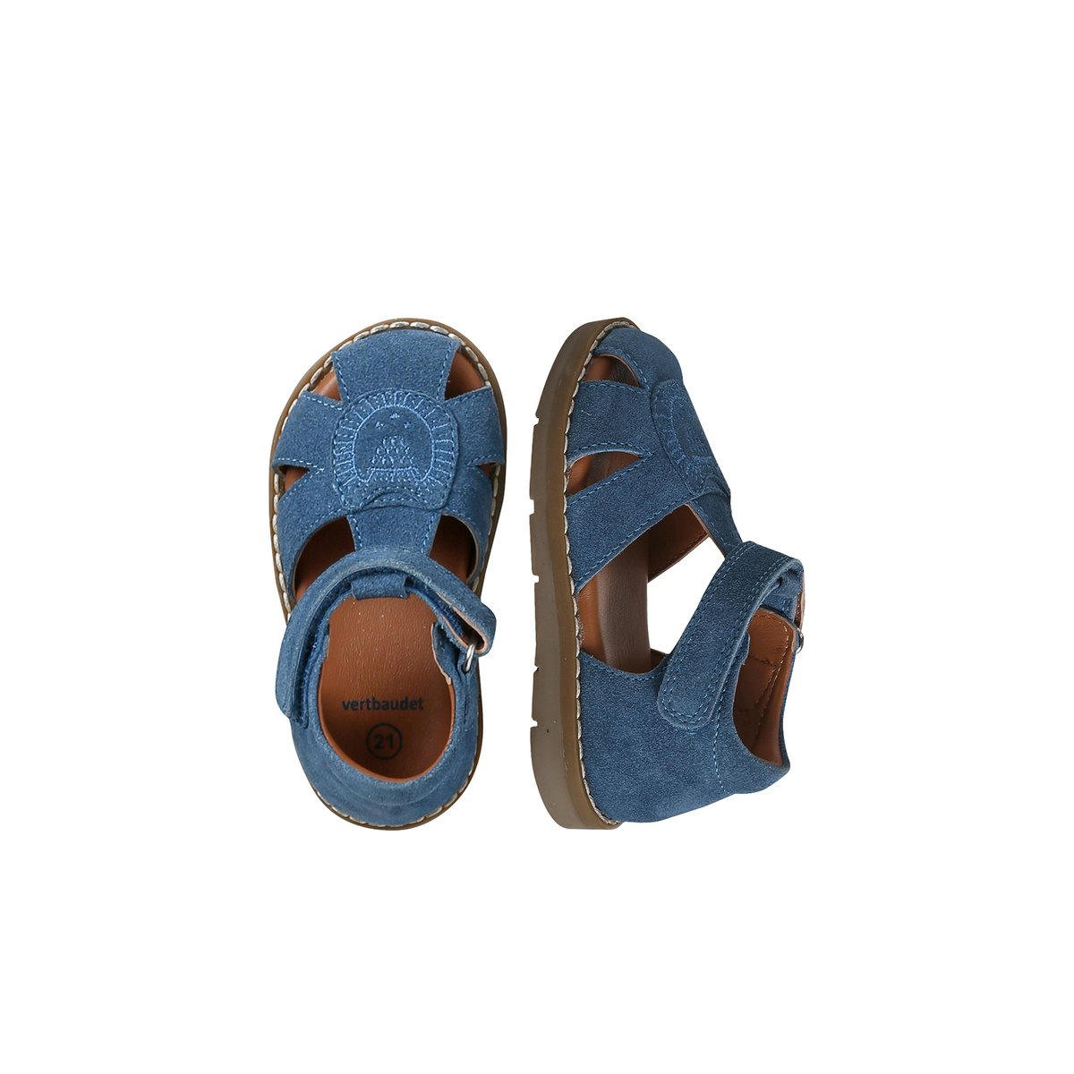 Sandales fermées cuir à scratchs bleu jean, VERTBAUDET