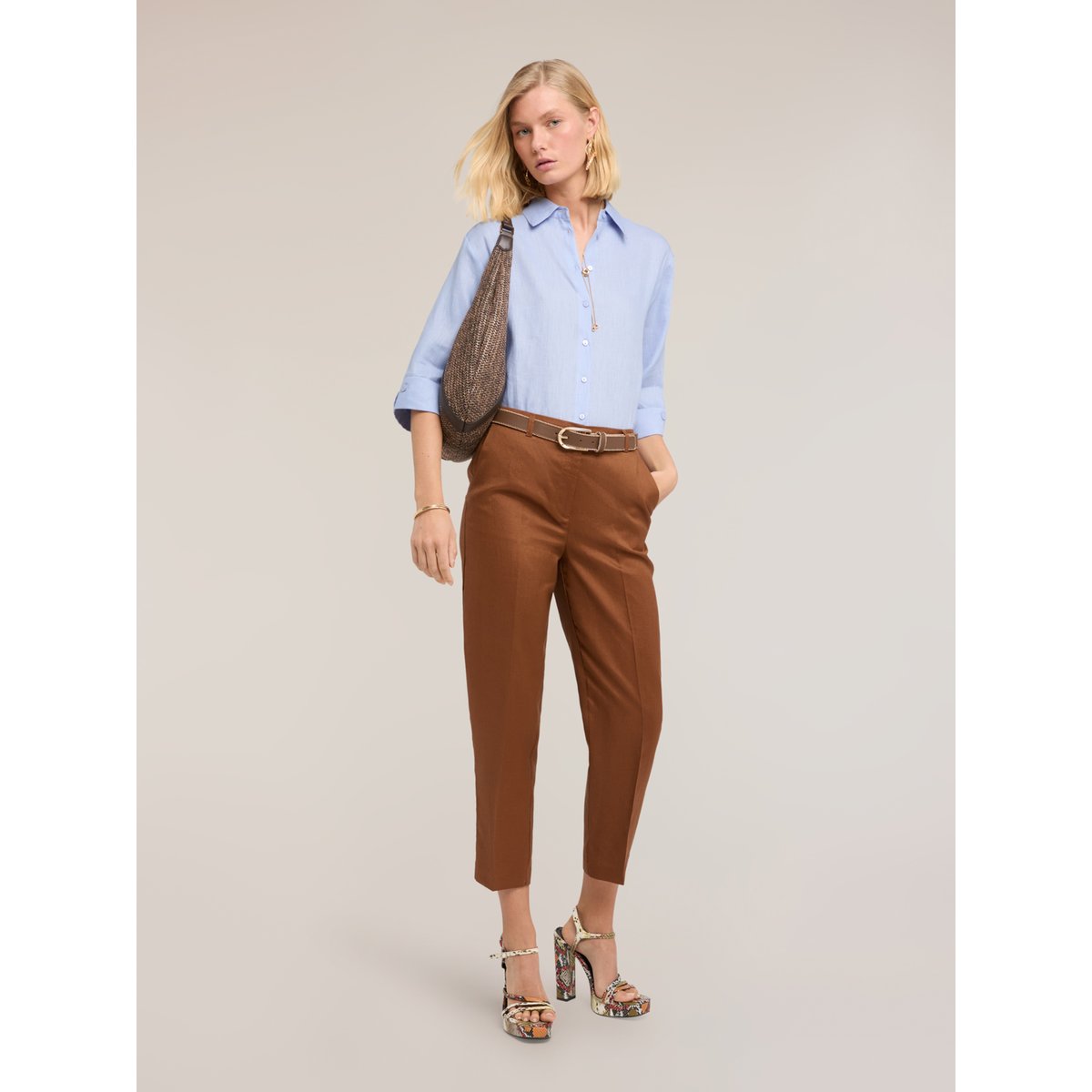 Pantalon coupe droite marron, MOTIVI