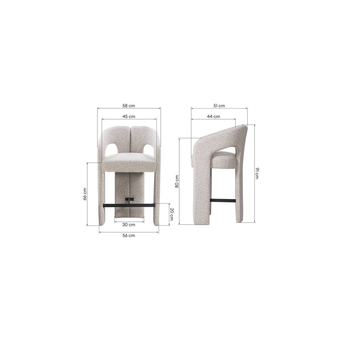 Tabouret de bar tapissé collection JOEL gris beige, RECOLLECTION