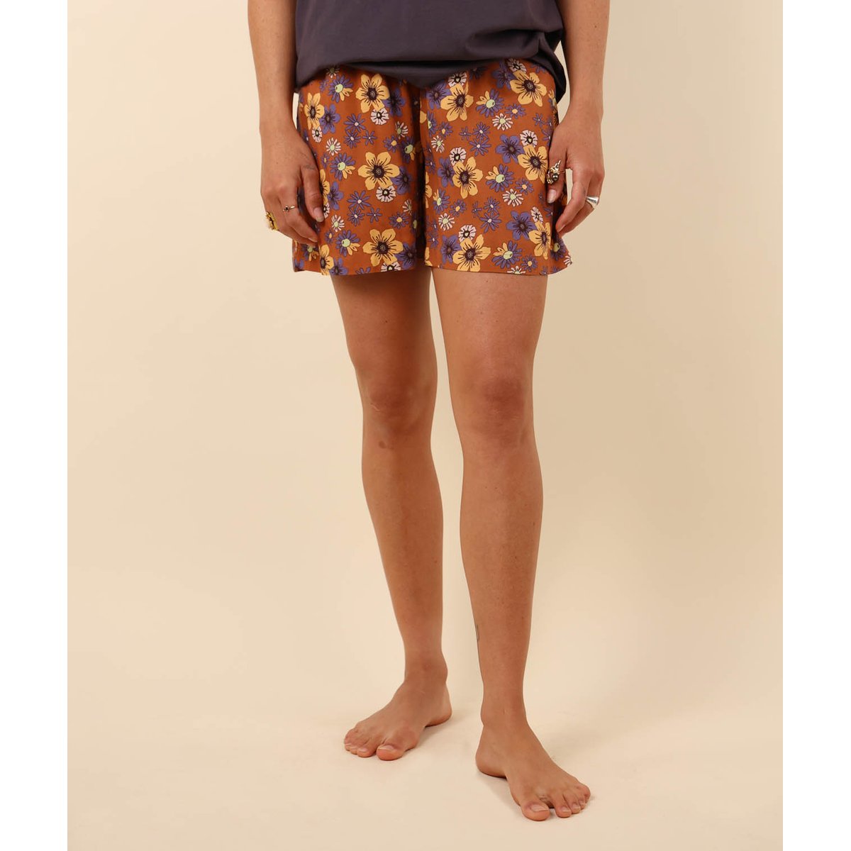 Short fluide imprimé en viscose LAVITRA moka, OXBOW