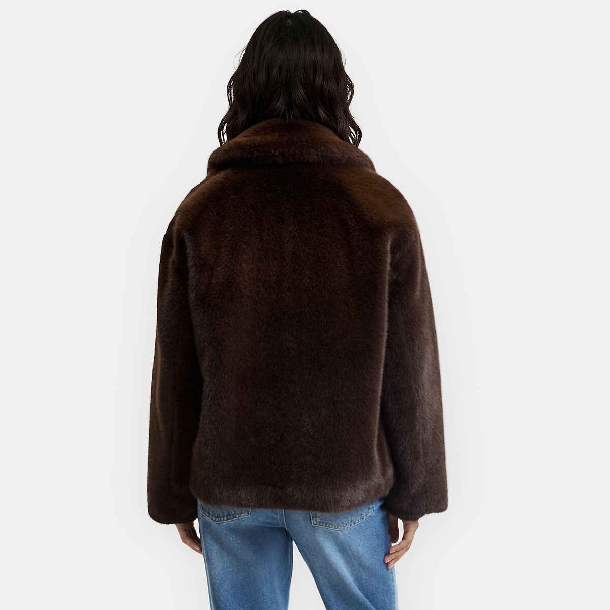 Manteau duveteux, mi-long marron, LA REDOUTE COLLECTIONS