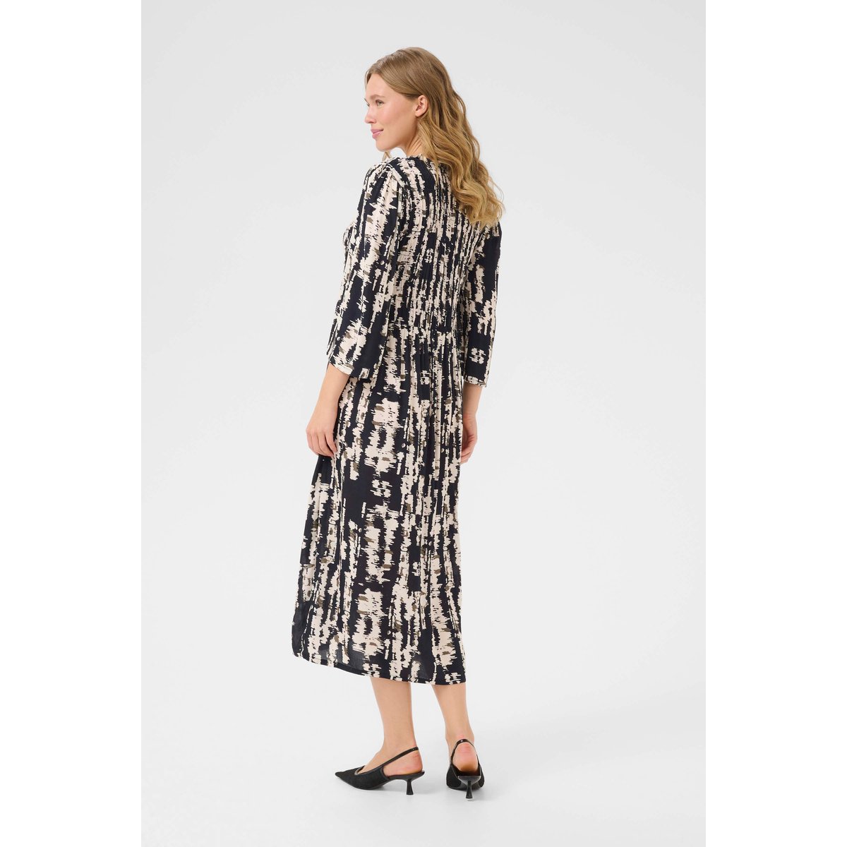 Dress noir black white graphic lines, KAFFE