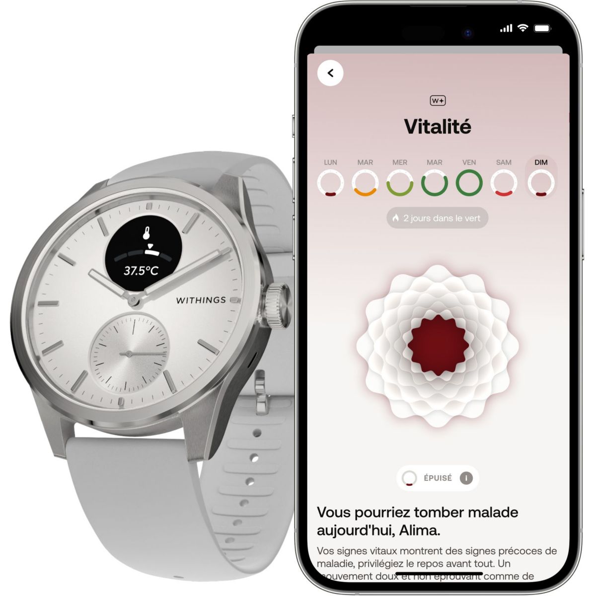 Montre santé Scanwatch 2 42mm Blanche gris, WITHINGS