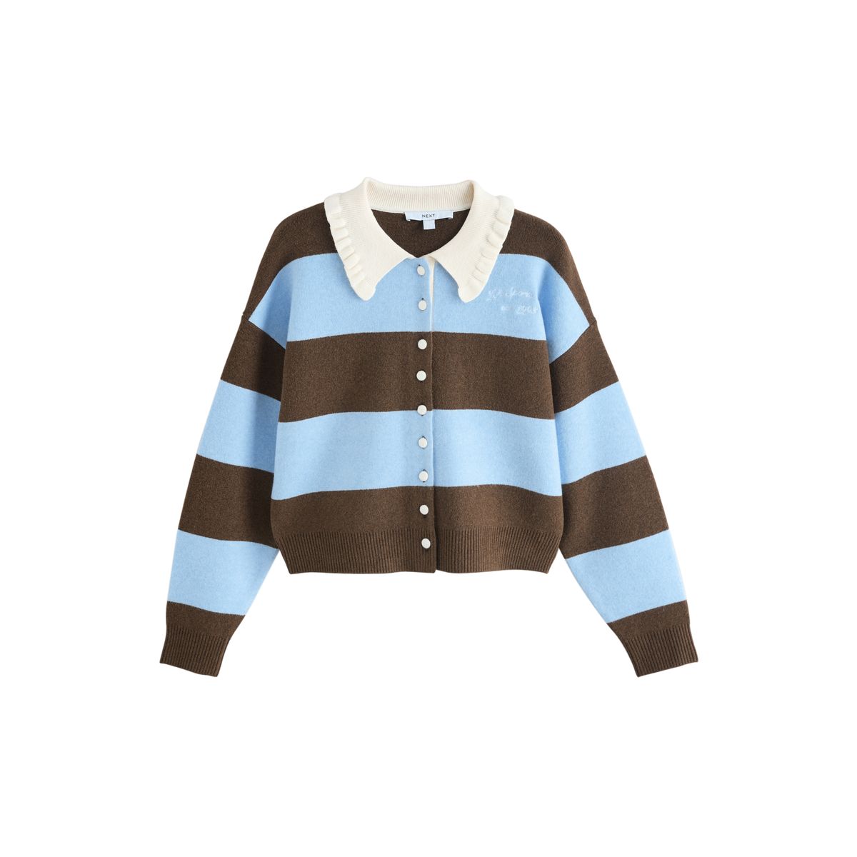Cardigan style blouson ultra-doux rayures bleues/marron chocolat, NEXT