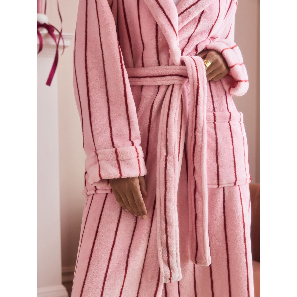 Robe de chambre douillette rose à rayures, NEXT