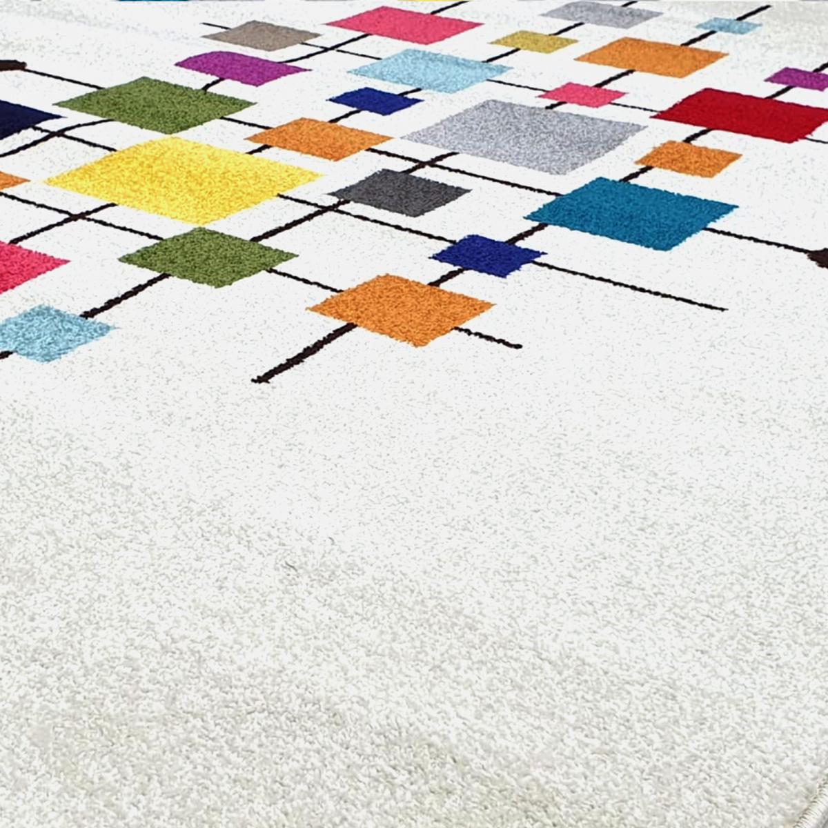 Tapis chambre tissé motif géométrique DOURTA crème, jaune, orange, multicolore, UN AMOUR DE TAPIS