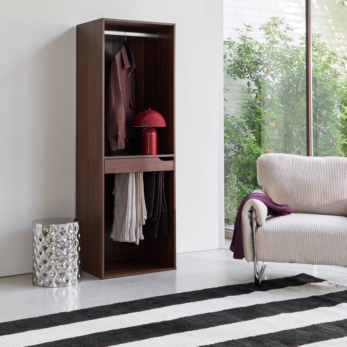 Module dressing décor bois avec penderie et porte-pantalons NEPAL naturel, SWEEEK