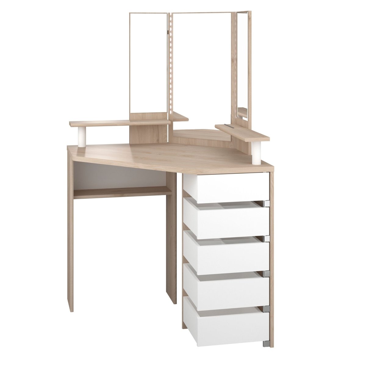 Coiffeuse d'angle avec miroirs et rangements bois naturel, TERRE DE NUIT