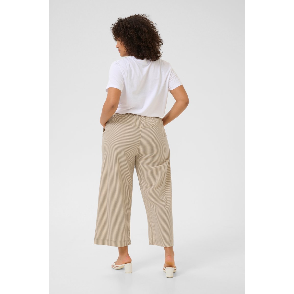 Pantalon casual beige chinchilla / blanc white stripe, KAFFE CURVE