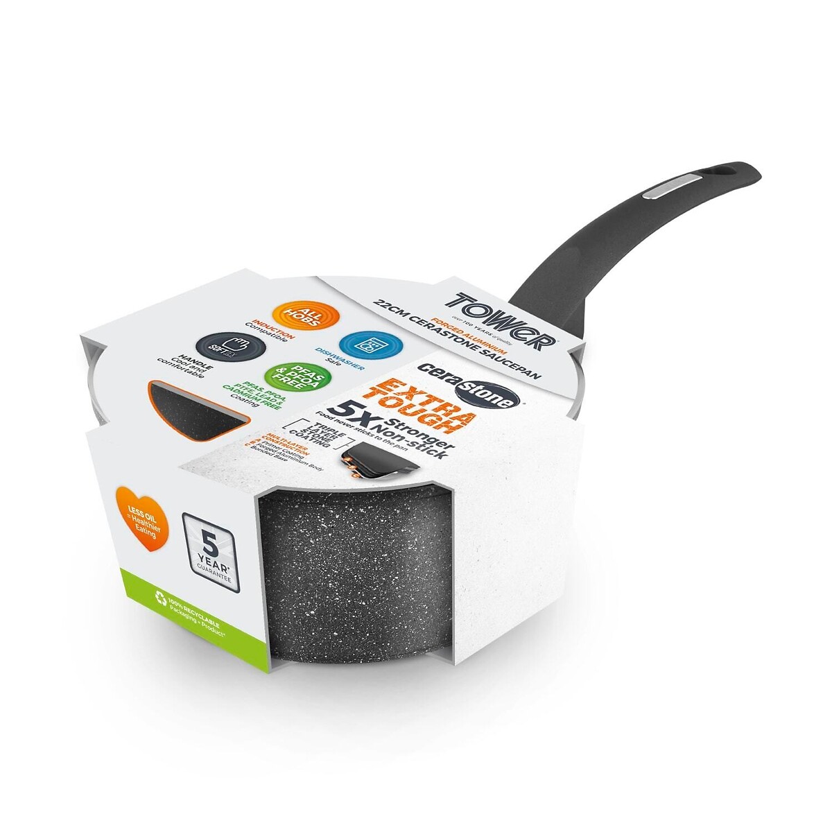 22cm Cerastone Saucepan Graphite grey, TOWER