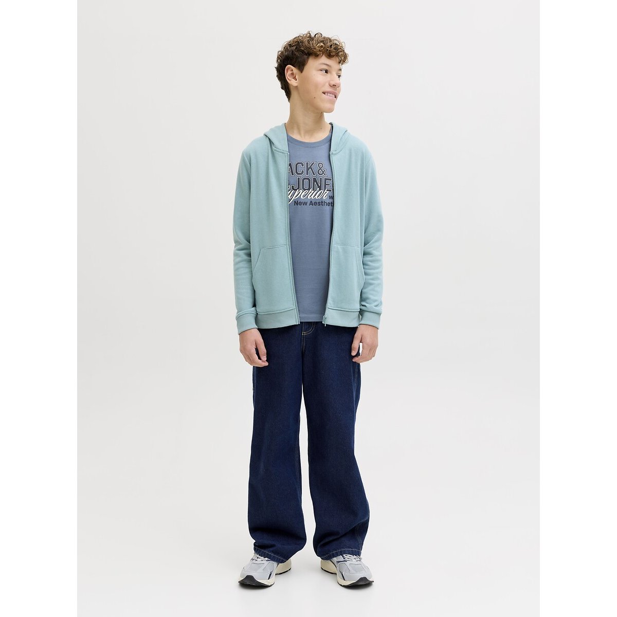 T-shirt manches courtes, imprimé devant bleu grisé, JACK & JONES JUNIOR
